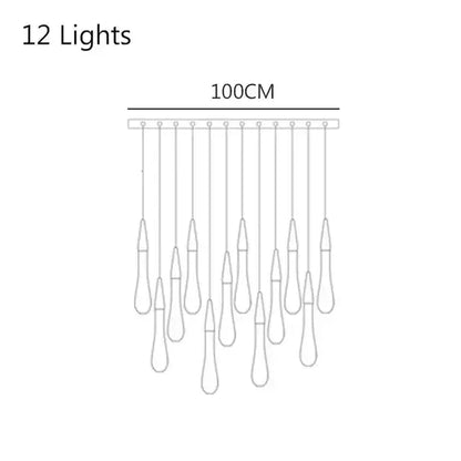 A decorbites crystal drop chandelier with 12 gold glass teardrop pendants on a 100cm horizontal bar