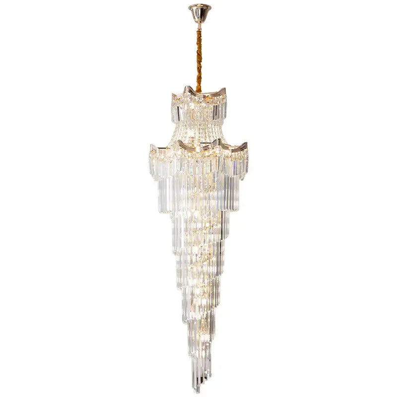 Decorbites crystal duplex multi tiered crystal duplex chandelier with clear glass prisms and silver metal frame