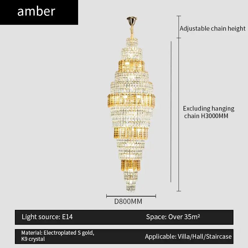 Amber decorbites crystal duplex chandelier with tiered electroplated gold and K9 crystal for living room lighting
