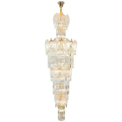 Elegant multi-tiered decorbites crystal european long chandelier with gold-toned metal accents for living room lighting