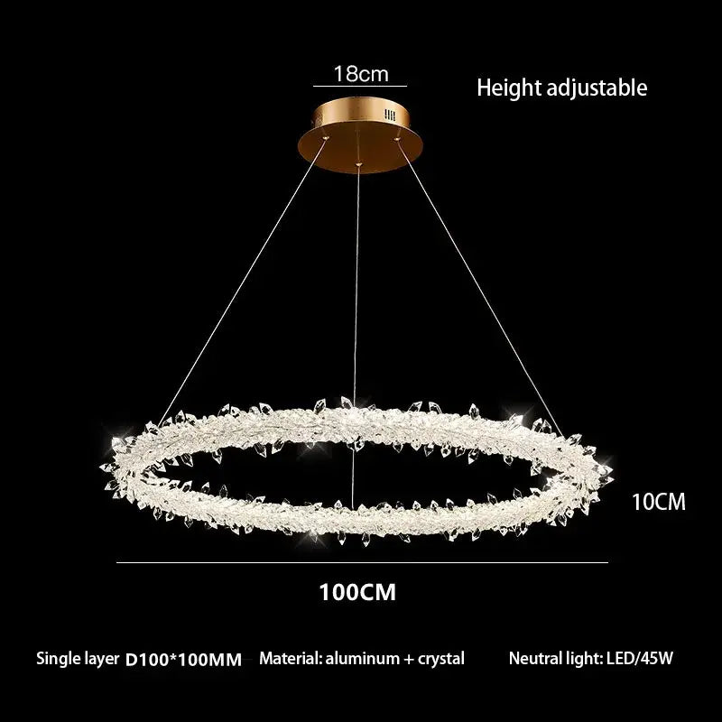 Decorbites crystal flower led chandelier with gold-tone ceiling mount and sparkling clear crystal ring for dining room