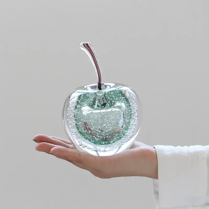 Decorbites crystal glass green and clear cherry ornament with marbled stem and embedded bubbles for living room decor