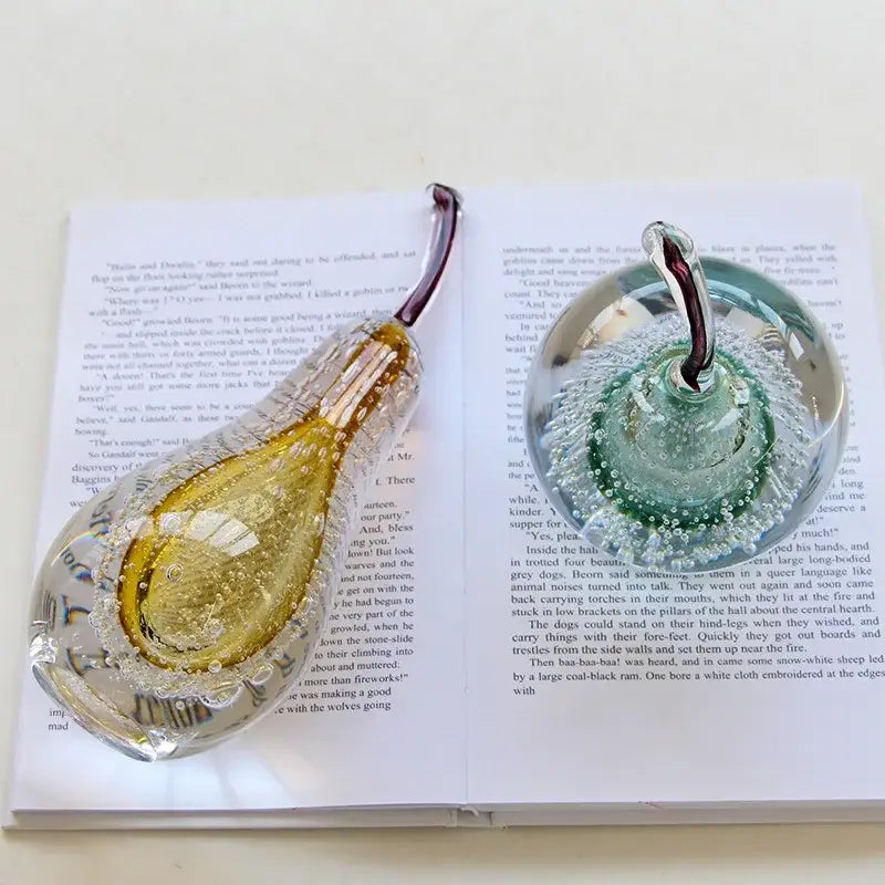 Decorbites crystal glass pear ornaments in amber and teal with bubble texture for living room decor