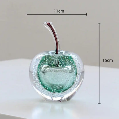 Decorbites crystal glass green and clear apple ornament with embedded bubbles 15cm tall living room decor