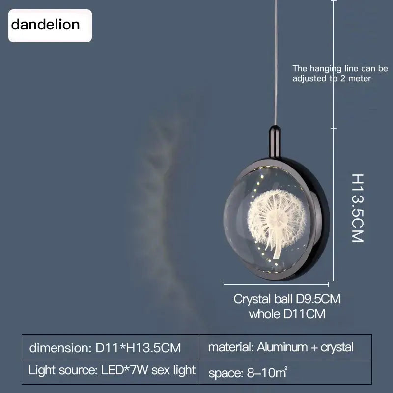 Delicate decorbites crystal jellyfish chandelier with translucent crystal ball and glowing white dandelion design in black aluminum