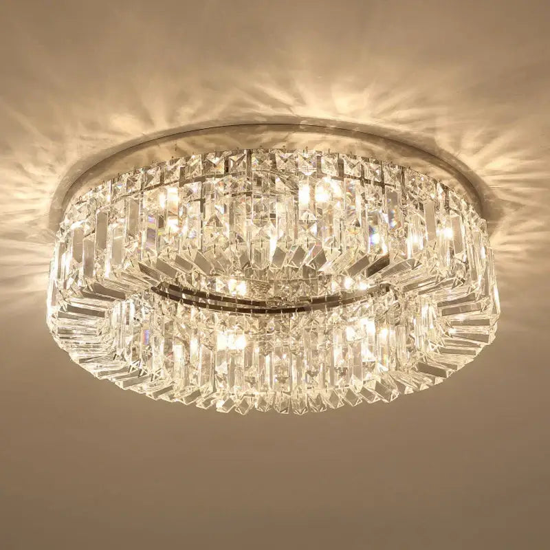 Decorbites crystal led chrome chandelier with faceted clear crystals and polished frame for living room lighting