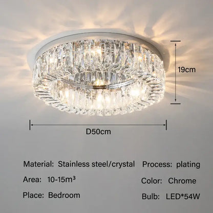 Chrome finished decorbites crystal led circular ceiling light with two tiers of faceted crystal led ceiling elements