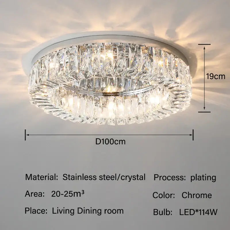 Decorbites crystal led chrome chandelier with faceted crystal rings and warm led ceiling lights for living room