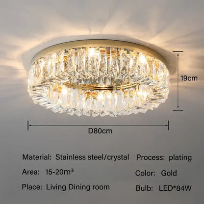 Gold-plated decorbites crystal led circular ceiling light with multi-tier faceted crystal prisms for living room use
