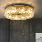 DecorBites™ crystal LED chandelier ceiling light with gold frame and clear prisms for modern crystal ceiling or dining room