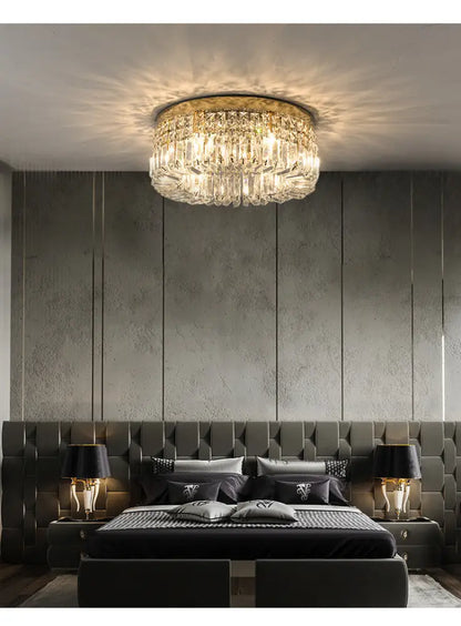 DecorBites™ crystal LED chandelier ceiling light gold with circular frame and faceted crystals for modern dining room