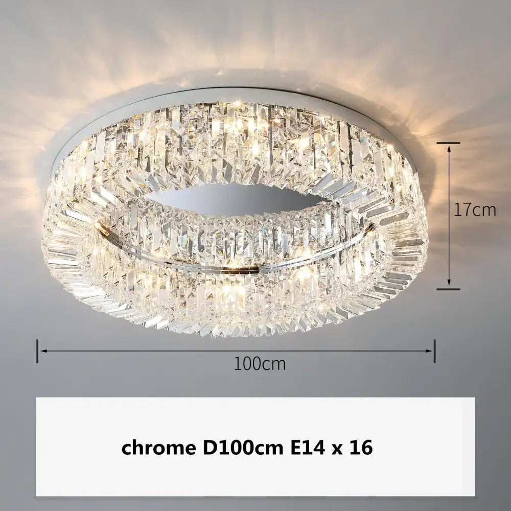 DecorBites™ crystal LED chandelier ceiling light in gold with chrome finish and faceted rings for modern crystal ceiling decor