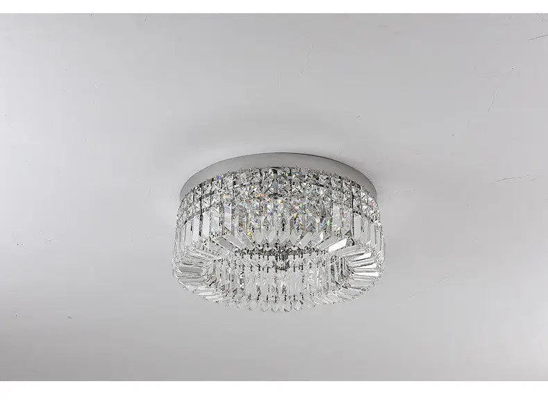 Decorbites™ gold modern crystal ceiling light with sleek chrome base and cascading faceted crystals for dining room