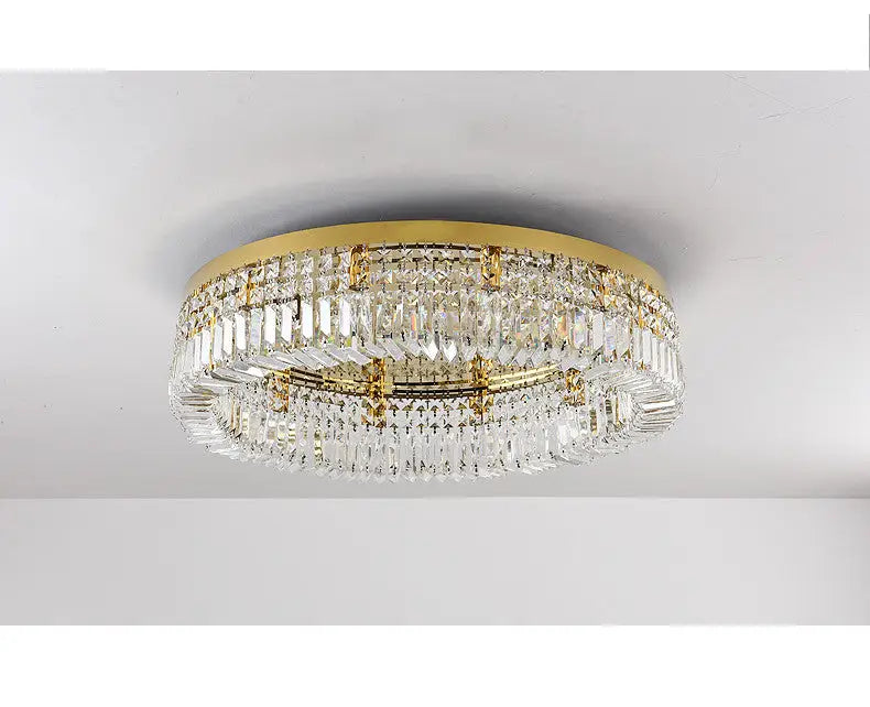 Gold-toned DecorBites™ crystal LED chandelier ceiling light with clear faceted prisms for modern crystal ceiling use