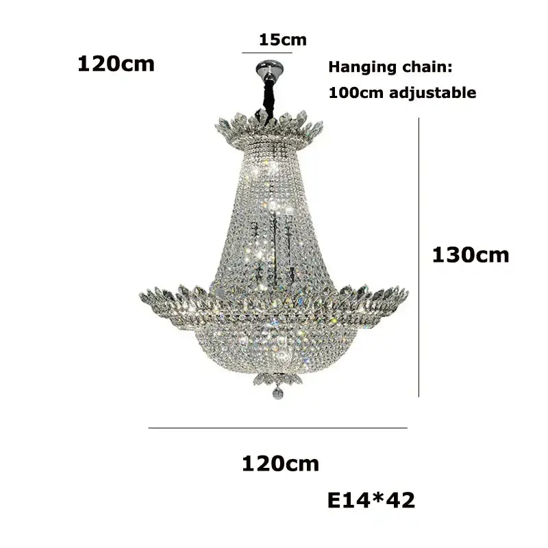 A sparkling silver decorbites crystal led chandelier with tiered fluted design and 42 e14 bulbs for living room