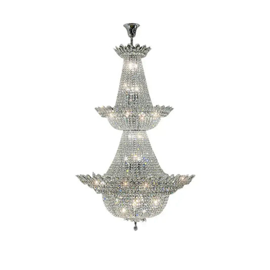A decorbites crystal led multi tier chandelier with chrome finish and cascading clear crystals for living room lighting