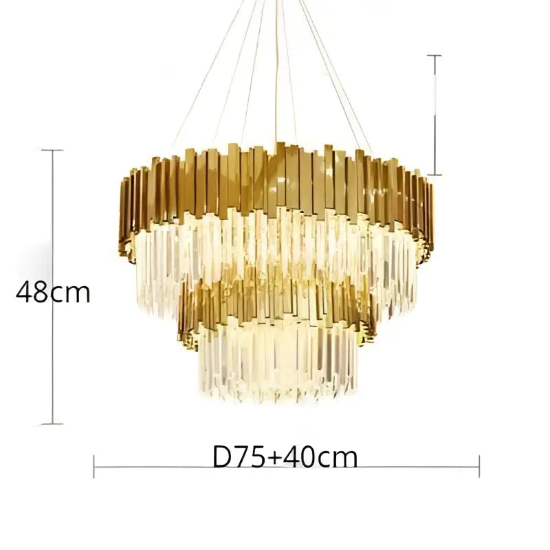 Gold-toned decorbites crystal led chandelier with cascading crystal rods and tiered design for living room lighting