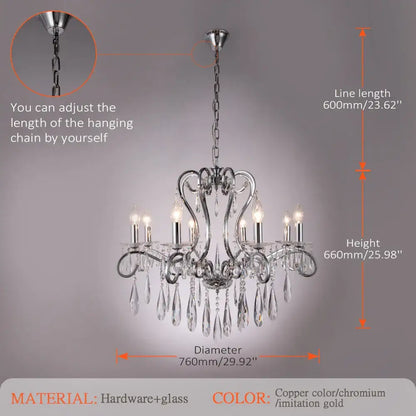 Elegant copper-colored decorbites crystal led chandelier with crystal droplets and glass accents for dining room lighting