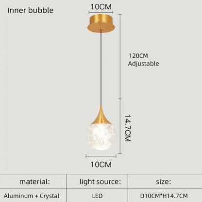 Gold-toned decorbites crystal led pendant light with crystal globe aluminum fixture and adjustable 120cm hanging length for dining room