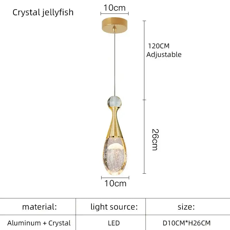 Gold-toned crystal led chandelier pendant light with aluminum frame by Decorbites for dining room use