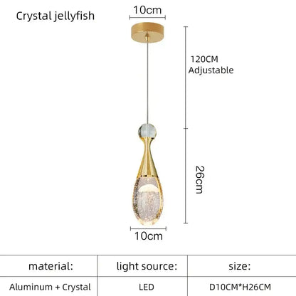 Gold-toned crystal led chandelier pendant light with aluminum frame and led bulb for dining room by decorbites crystal led