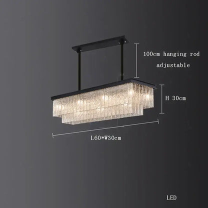 Black-framed decorbites crystal led chandelier with cascading crystal strands and led lighting for dining room use
