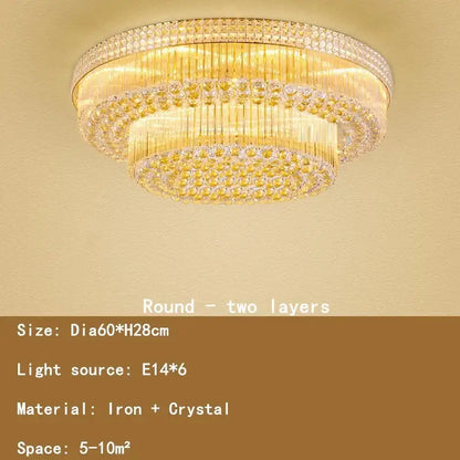 A luxurious two-layered decorbites crystal led chandelier ceiling lamp in gold iron with clear crystals for living room