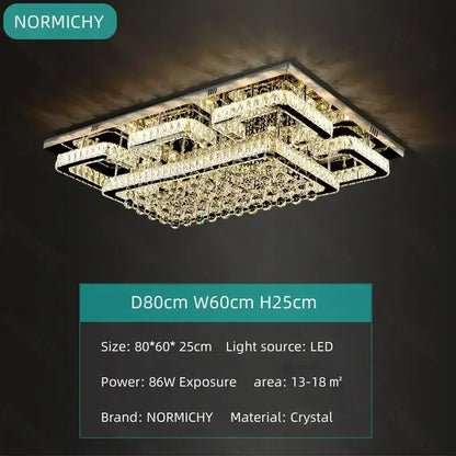 Normichy rectangular crystal led chandelier with layered geometric design and silver chrome finish for dining room decorbites crystal led