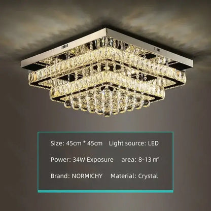 Square crystal led chandelier by decorbites with modern tiered design and silver chrome finish for dining room light