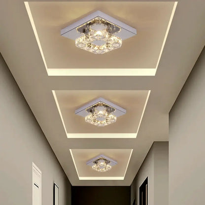 Modern crystal led square ceiling lamp with clear faceted glass and sleek silver metal frame by Decorbites chrome living room lamp