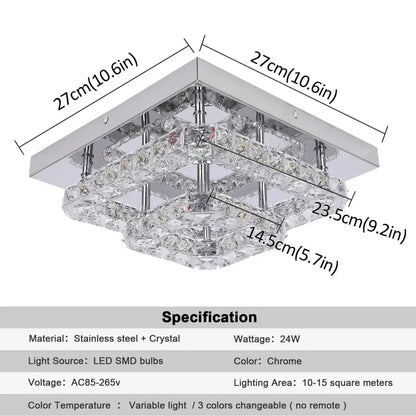 Square-shaped chrome ceiling lamp with layered crystal accents and led smd bulbs from Decorbites crystal led square collection