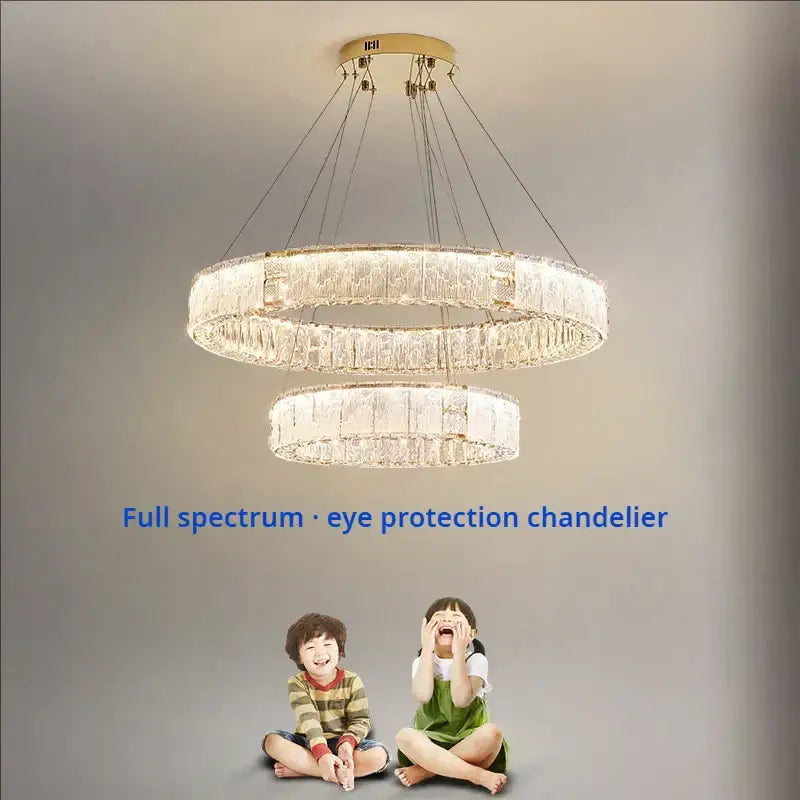 Modern gold double ring crystal living room chandelier with clear faceted glass elements from decorbites crystal living