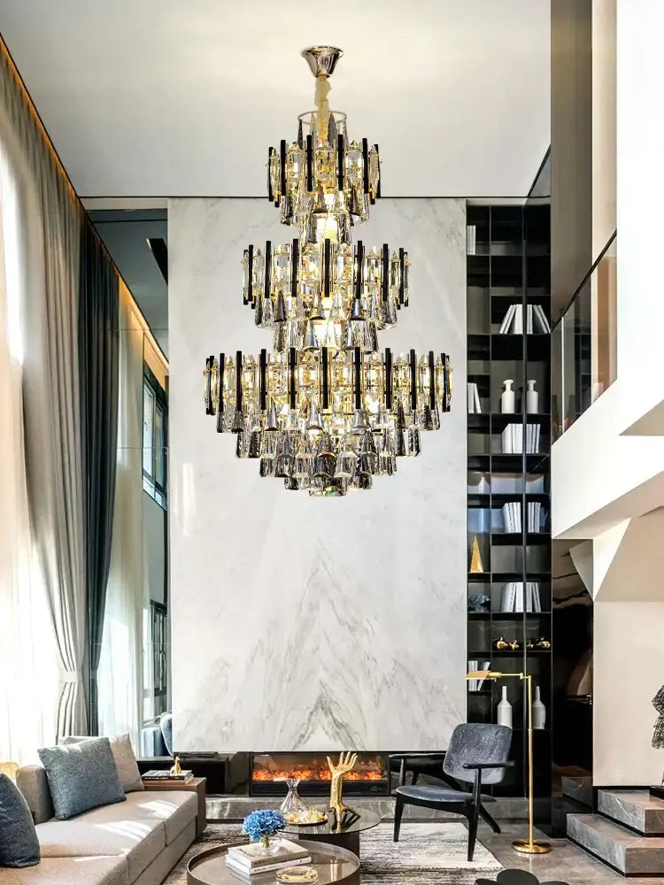 DecorBites™ Crystal Loft Chandelier: Modern Luxury Pendant Light for Living Room or Hotel Lobby