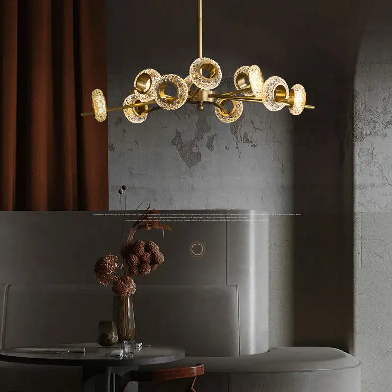 Modern gold crystal lustre led chandelier with circular crystal-encrusted glass shades for dining room decorbites crystal lustre