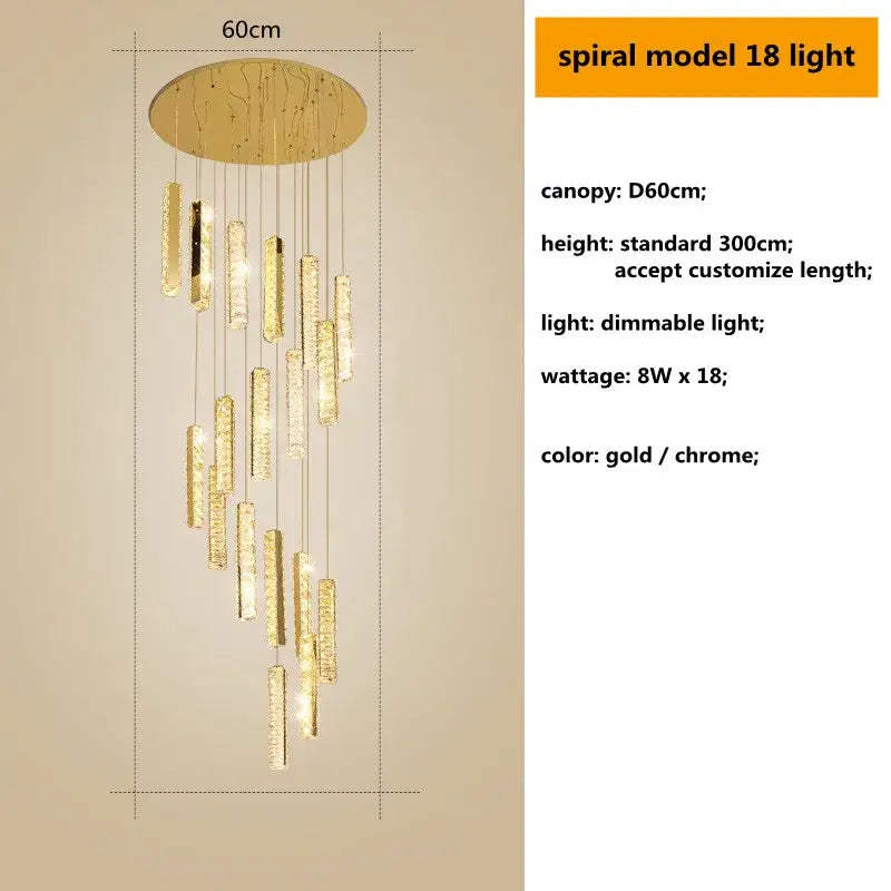 DecorBites™ Crystal Lustre Pendant Lights with Dimmable LED, Adjustable Cable - Gold Chrome Steel