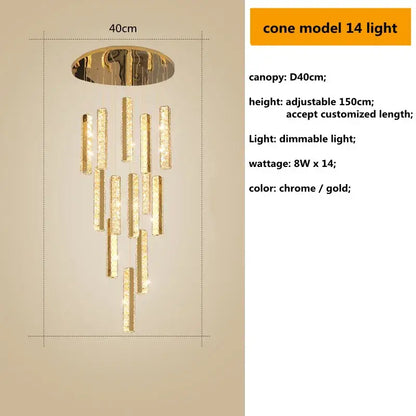 DecorBites™ Crystal Lustre Pendant Lights with Dimmable LED, Adjustable Cable - Gold Chrome Steel