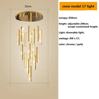 DecorBites™ Crystal Lustre Pendant Lights with Dimmable LED, Adjustable Cable - Gold Chrome Steel