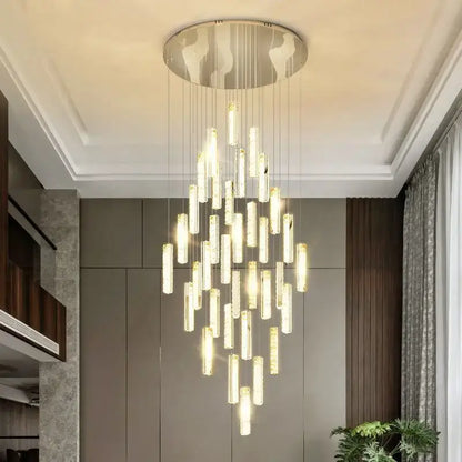 DecorBites™ Crystal Lustre Pendant Lights with Dimmable LED, Adjustable Cable - Gold Chrome Steel