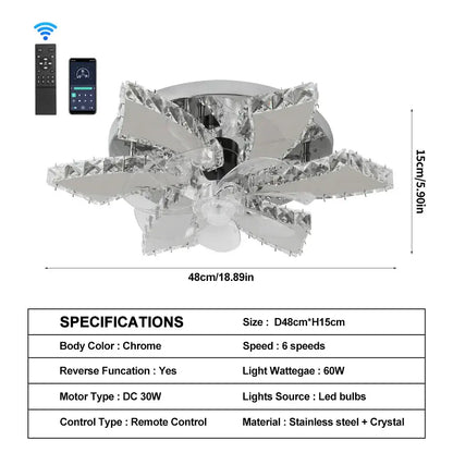 Decorbites™ Kristall-Luxus-Deckenventilator mit LED-Lampe-Kronleuchter Smart-Home-Dekor-Armaturen