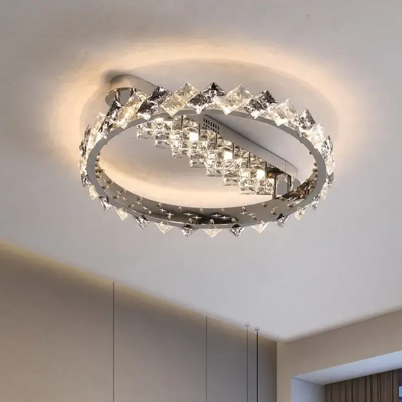 Modern chrome crystal luxury ceiling light featuring an oval pattern of clear faceted crystals for elegant decorbites crystal luxury decor