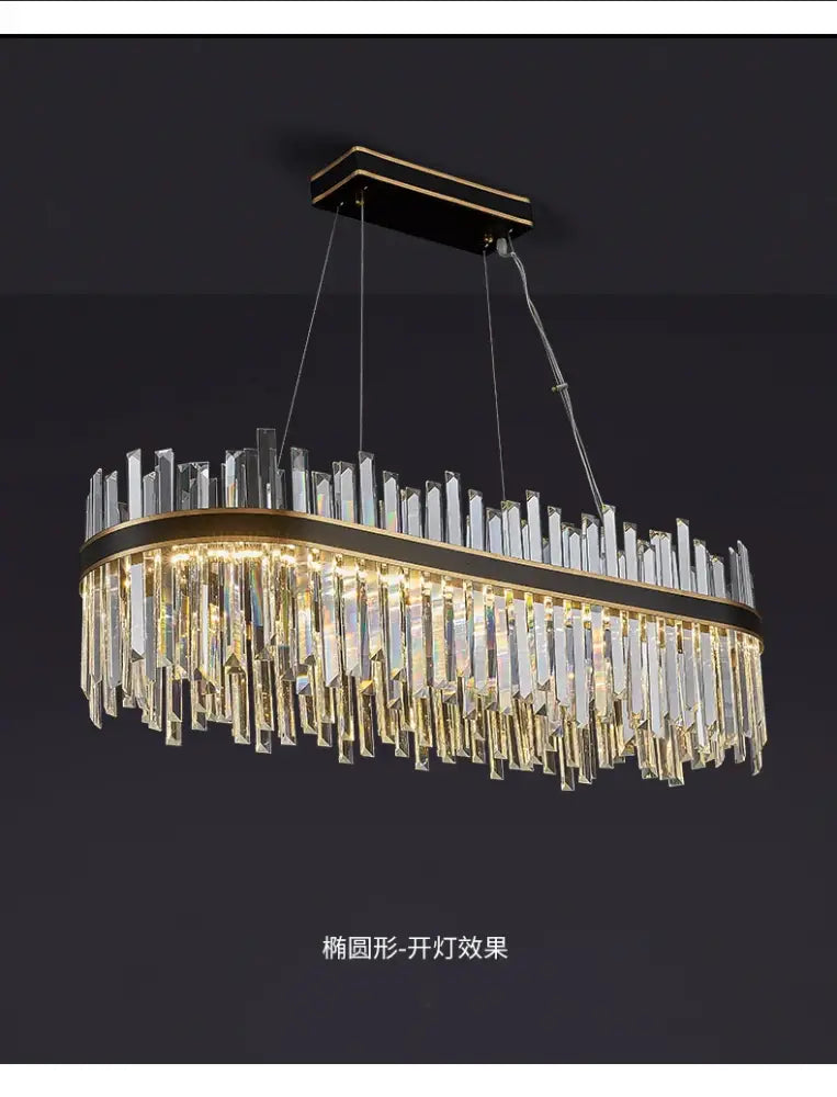 Elegant oval decorbites™ crystal pendant chandelier with black and gold frame and luxury modest crystal prisms for home decor