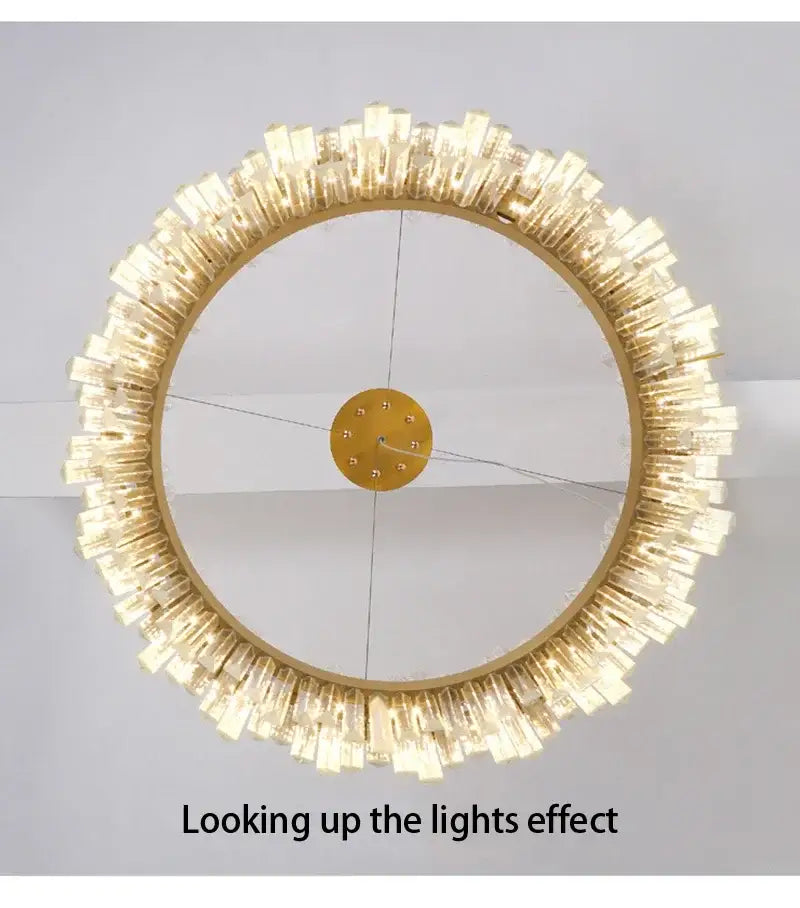 Golden decorbites™ crystal pendant chandelier with faceted modest crystal elements for luxury modest crystal home decor