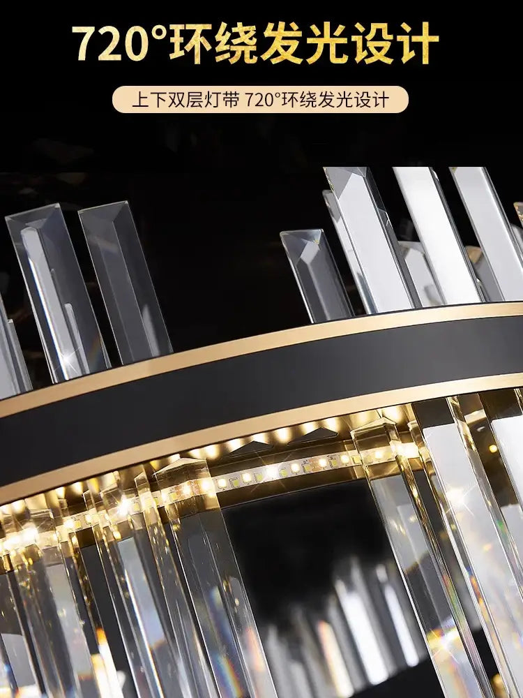 DecorBites™ crystal pendant chandelier with clear crystal prisms gold metal and 720-degree led lighting for home decor