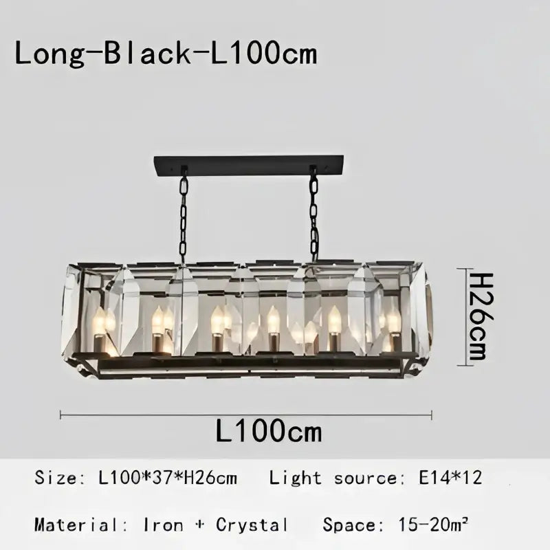 Black iron and crystal decorbites crystal pendant chandelier with 12 e14 bulbs in clear glass for living room lighting