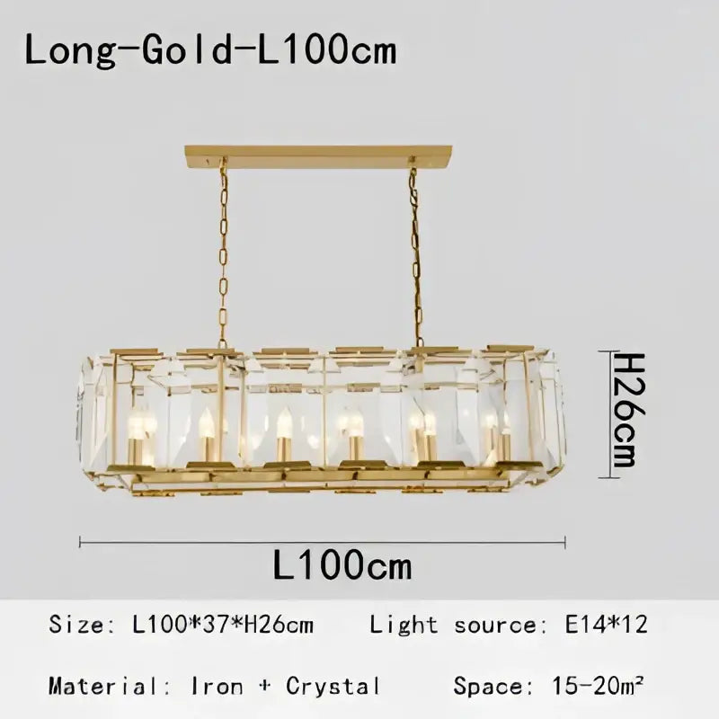 Gold-toned decorbites crystal pendant chandelier with clear crystal panels and iron frame 100cm for living room lighting