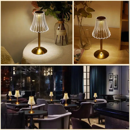 DecorBites™ crystal retro table lamp with delicate fluted glass shade and warm golden brass base for bedroom use