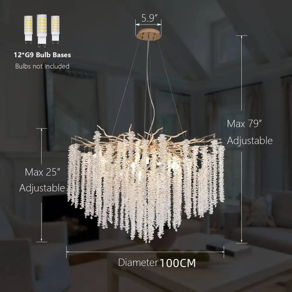 A decorbites crystal tassel gold branch chandelier with clear crystal beads for elegant dining room lighting