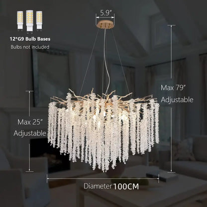 A decorbites crystal tassel gold branch chandelier with clear crystal beads for elegant dining room lighting