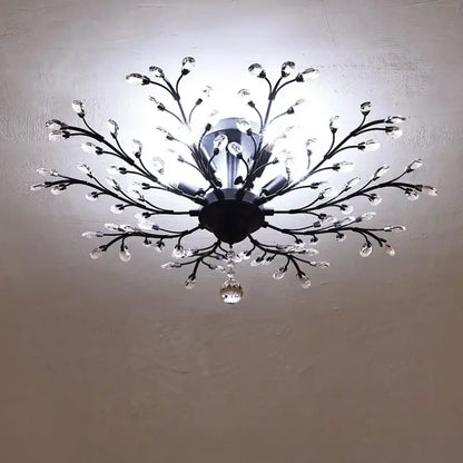 Decorbites crystal tree black chandelier with metal branches and dangling crystals for elegant bedroom lighting