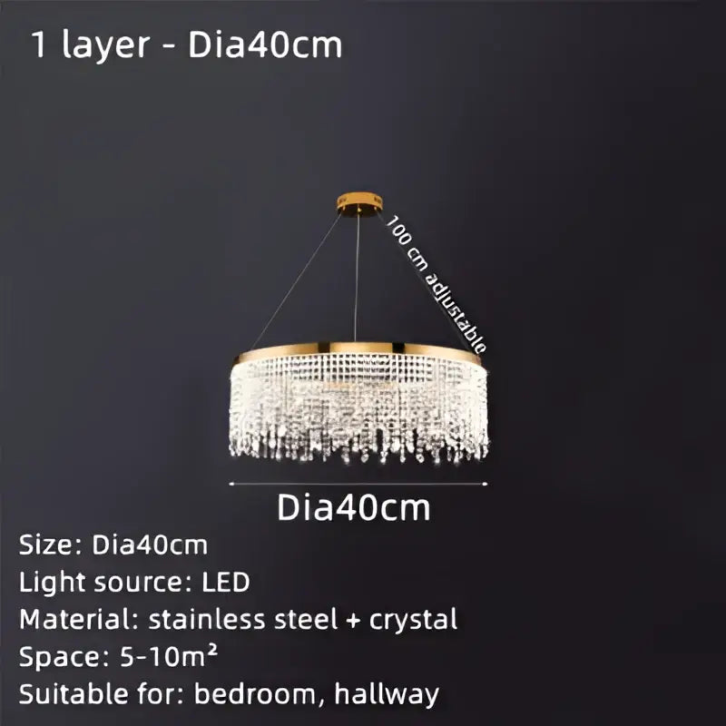 Decorbites crystal waterfall chandelier with gold stainless steel frame and cascading clear crystals for dining room light